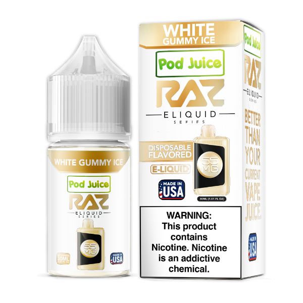 raz vanilla vape White Gummy Ice Salts E-Liquid by Pod Juice x RAZ – Wild Leaf Tobacco